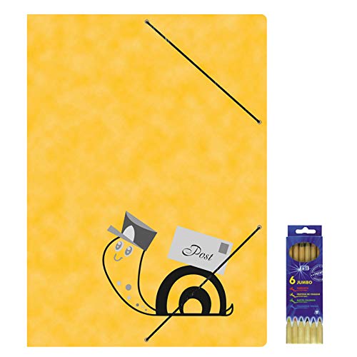 Zeichenmappe mit Gummizugverschluss Schneckenpost für DIN A4 mit drei Einschlagklappen 6er Pack Buntstifte, Sammelmappe, Mappe, Ordnungsmappe, Postmappe von OLShop AG