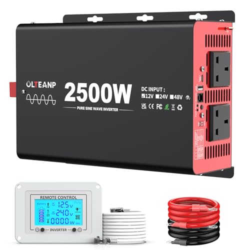 OLTEANP 2500 Watt Reiner Sinus Wechselrichter, 12V DC auf 240V AC Wechselrichter mit 2 AC Ausgängen, USB-Port, Typ-C-Anschluss für LKW, Fahrzeug, Stromausfall, Fernbedienung mit LCD-Bildschirm OLTEANP 2500 Watt Reiner Sinus Wechselrichter, 12V DC auf 240V AC Wechselrichter mit 2 AC Ausgängen, USB-Port, Typ-C-Anschluss für LKW, Fahrzeug, Stromausfall, Fernbedienung mit LCD-Bildschirm von OLTEANP