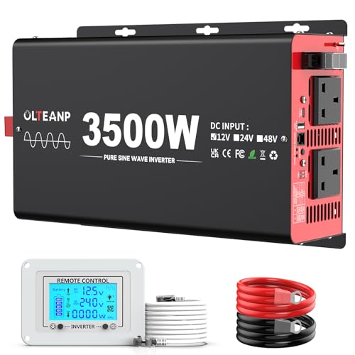 OLTEANP 3500 Watt Reiner Sinus Wechselrichter, 12V DC auf 2400V AC Wechselrichter mit 2 AC Ausgängen, USB-Anschluss, Typ-C Anschluss für LKW, Fahrzeug, Stromausfall, Fernbedienung mit LCD-Bildschirm OLTEANP 3500 Watt Reiner Sinus Wechselrichter, 12V DC auf 2400V AC Wechselrichter mit 2 AC Ausgängen, USB-Anschluss, Typ-C Anschluss für LKW, Fahrzeug, Stromausfall, Fernbedienung mit LCD-Bildschirm von OLTEANP