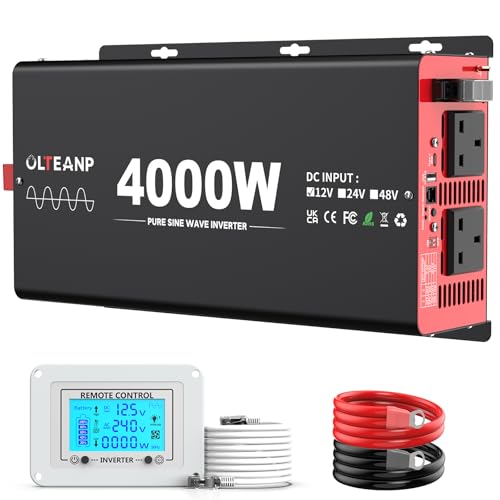 OLTEANP 4000 Watt Reiner Sinus Wechselrichter, 12V DC auf 2400V AC Wechselrichter mit 2 AC Ausgängen, USB-Port, Typ-C-Anschluss für LKW, Fahrzeug, Stromausfall, Fernbedienung mit LCD-Bildschirm OLTEANP 4000 Watt Reiner Sinus Wechselrichter, 12V DC auf 2400V AC Wechselrichter mit 2 AC Ausgängen, USB-Port, Typ-C-Anschluss für LKW, Fahrzeug, Stromausfall, Fernbedienung mit LCD-Bildschirm von OLTEANP