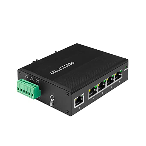 OLYCOM 5-Port Industrial POE Gigabit Ethernet DIN-Rail Switch 4 x Gigabit Ethernet Ports mit POE 30 W, 120 W Gesamt IP40 Betriebstemperatur -40° – 75°C (-40° – 167°F) (POE (48VDC)) von OLYCOM