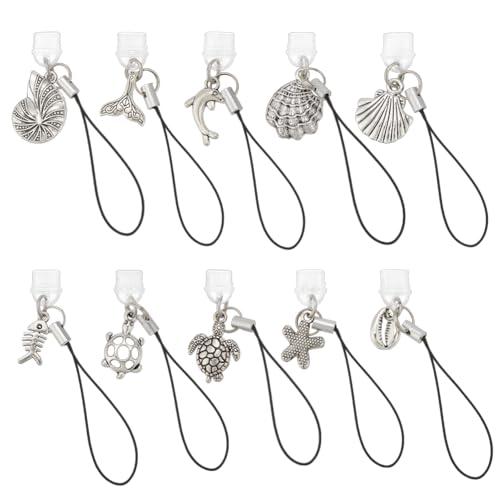 OLYCRAFT 20 Stück Staubschutzstecker Anhänger 7~8.5cm Lang Staubschutzstecker Mit Ozeanmotiv Staubdichte Stecker Für Mobilgeräte USB C Anschlusskappenschutz Mit Anhängern Aus Legierung von OLYCRAFT