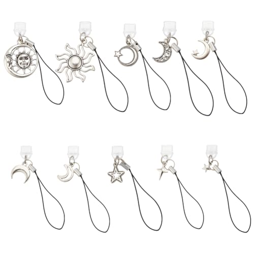 OLYCRAFT 20 Stück Staubschutzstecker Anhänger 7~9.6cm Lang Staubdichte Stecker Für Mobilgeräte Staub Stecker USB C Anschlusskappen Schutz Mit Anhängern Aus Legierung In Form von Mond Und Sonne von OLYCRAFT