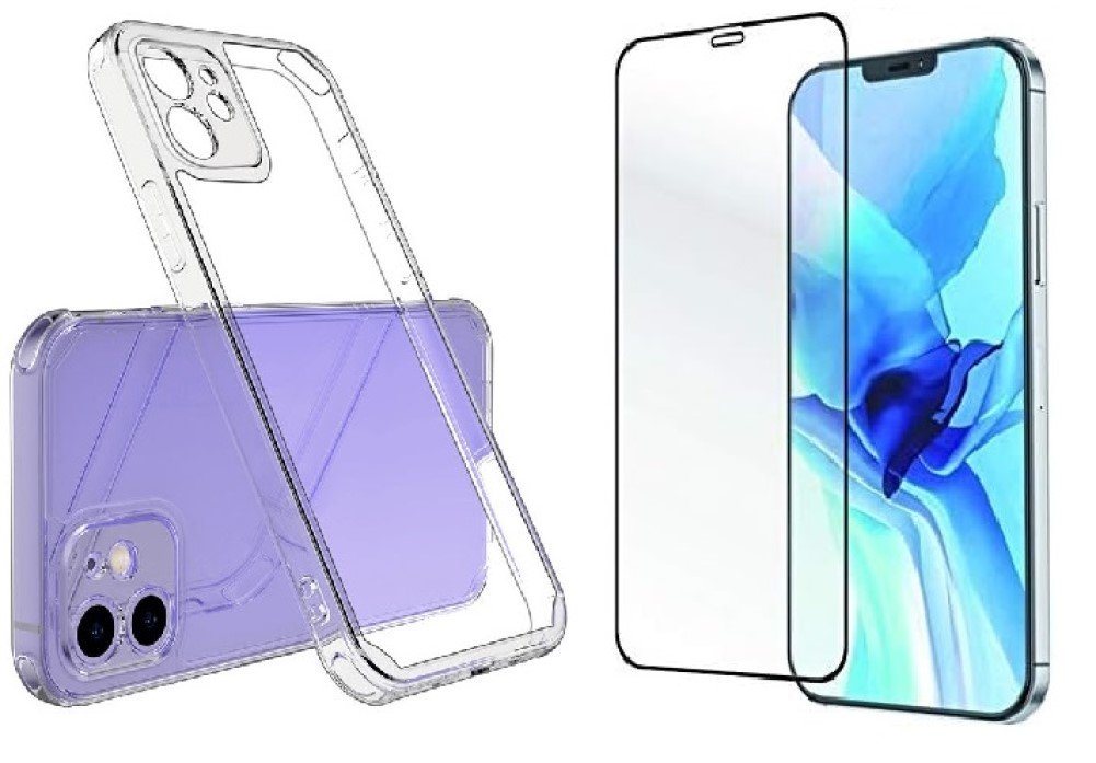 OLi Handyhülle Klar Silikonhüle für iPhone 12 Mini mit 10D Schutzglas Komplet deckend 5,40 Zoll, Transparente Case mit Kameraschutz, Schutzglas 10D Rand bis zum Rand von OLi