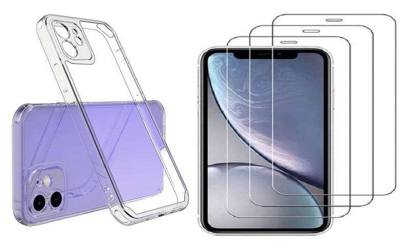 OLi Handyhülle Silikon Case 3 X Panzer Glas 4in1 für iPhone 12 Mini mit Kamera Schutz 5,4 Zoll, Displayschutz Glas mit Transparente Silikon Hülle von OLi