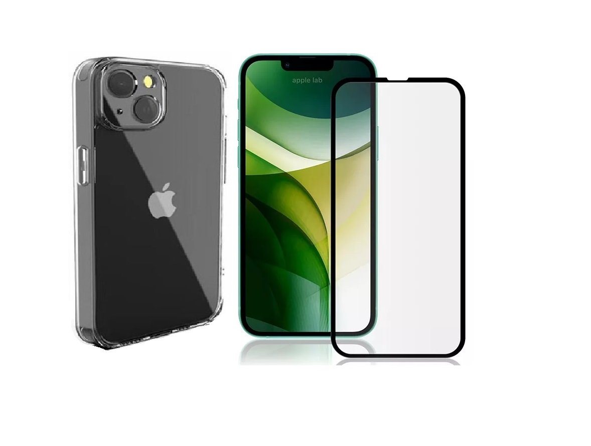 OLi Handyhülle Silikon für iPhone 13 Mini mit Komplet deckendes Displayschutzglas 5.4 Zoll, Panzer Glas von Rand bis zum Rand / Transparente TPU Silikon von OLi
