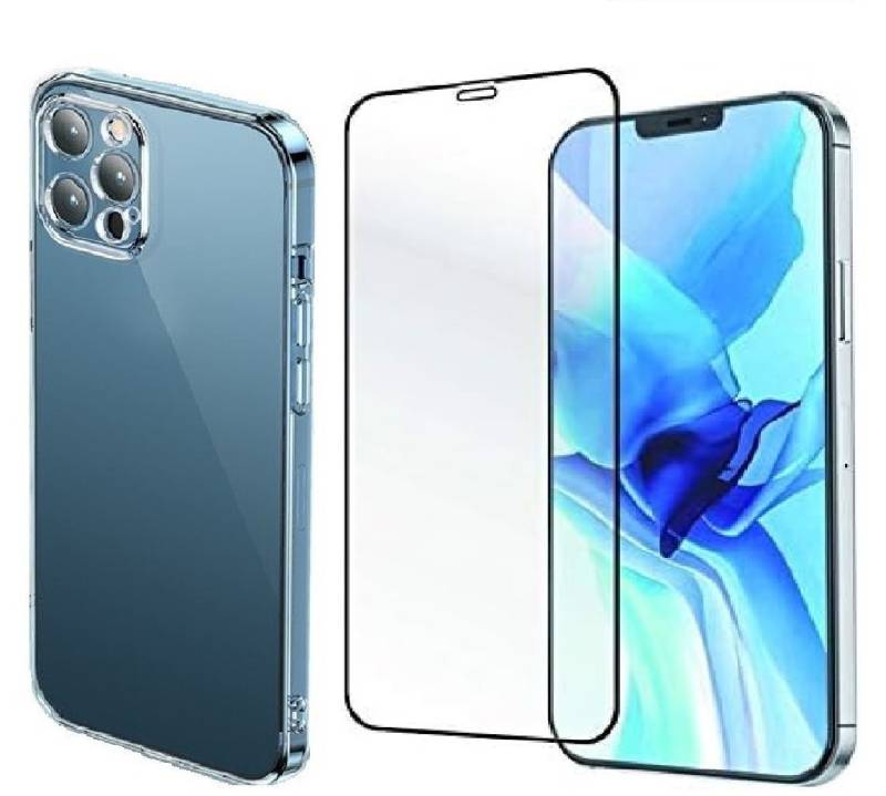 OLi Klar Silikonhülle für iPhone 12 Pro Max mit Schutzglas Komplet deckend für Apple Iphone 12 Pro Max, Displayschutzglas, 1 X Sparset, 2 Stück, 10D Schutzglas von Rand bis zum Rand Silikon Case mit Kamera Schutz von OLi