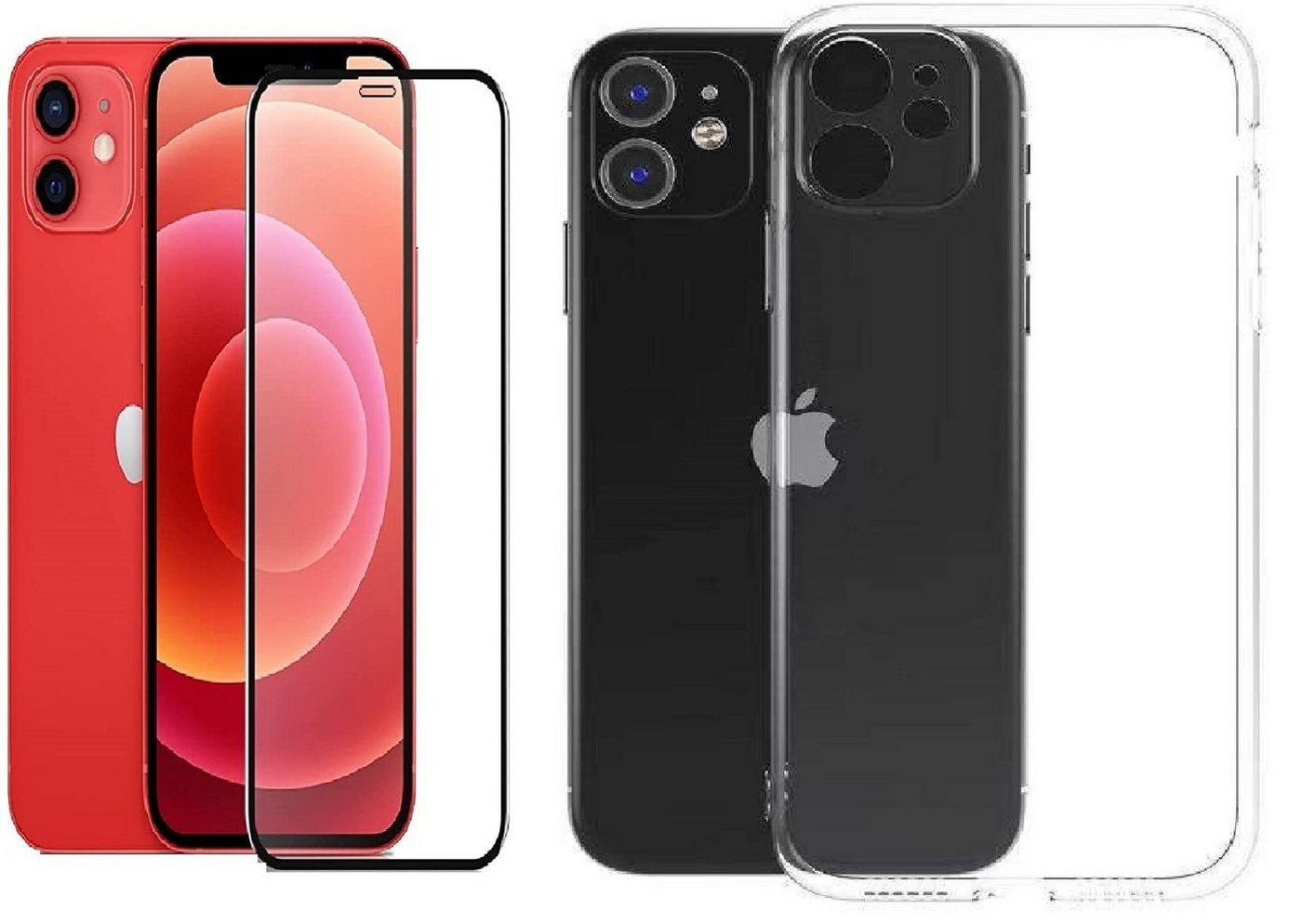 OLi Schutzfolie 2 in 1 Transparente Silikon Hülle + Panzer Schutzglas für Iphone 11, (Spar-Set, 2-St., für Apple IPhone 11), Displayschutz Rand bis zum Rand von OLi