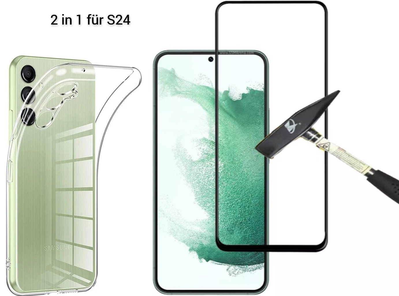 OLi Schutzfolie Silikon Hülle für Samsung Galaxy S24 mit Schutzglas 9D, (Spar Set, 2-St., Displayschutzglas), Panzer Glas Komplet deckend von Rand bis zum Rand von OLi