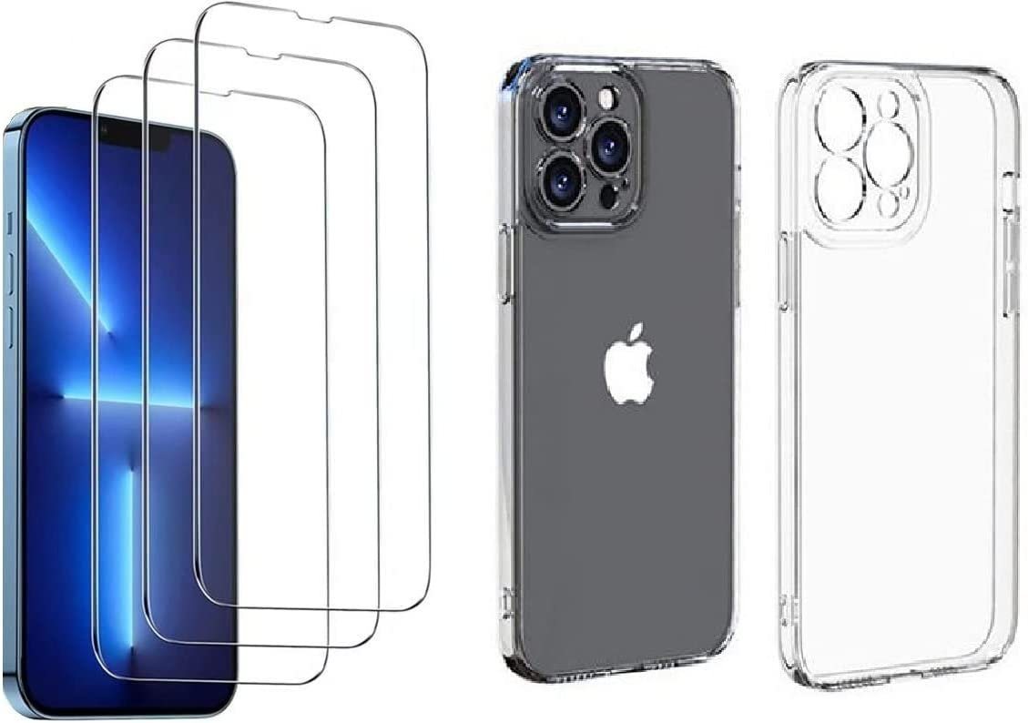 OLi Schutzfolie Silikon Hülle mit 3 X Displayschutzglas für iPhone 13 Pro Max 6.7, (Spar-Set, 4-St), Schutzglas für Handy von OLi