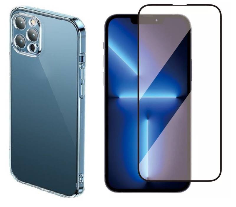 OLi Schutzfolie Silikon für iPhone 13 Pro mit Displayschutzglas Schwarzen Rändern, (Set 2 in 1, 4-St), Komplet deckende Panzer glas von OLi