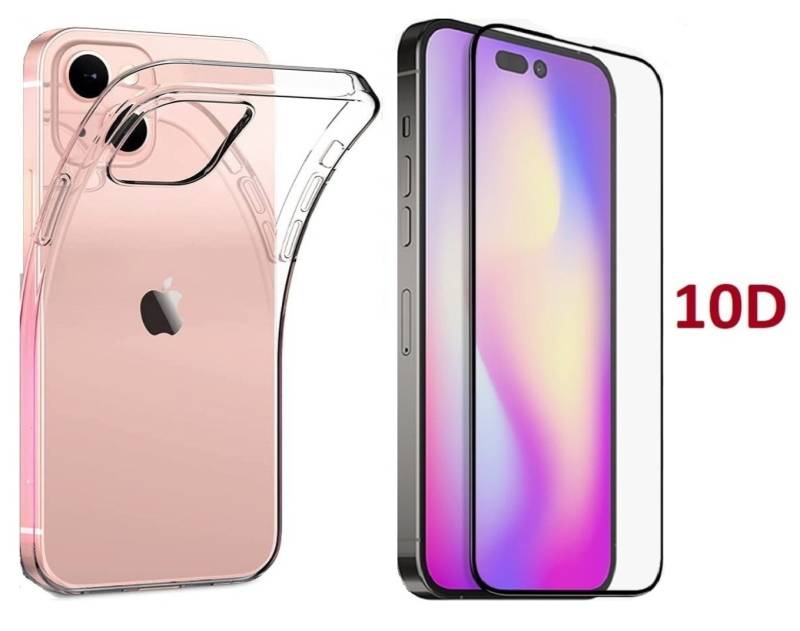 OLi Transparente Silikon Hülle für iPhone 15 Plus mit 10D Schutzglas für Apple Iphone 15 Plus, Displayschutzfolie, Spar-Set 2in1, 2 Stück, Panzer Glas mit TPU mit Kamera Schutz von OLi