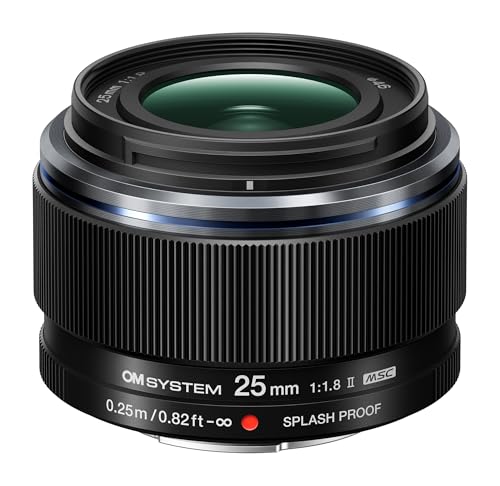 OM SYSTEM M.Zuiko Digital 25 mm F1.8 II Objektiv, lichtstarke Festbrennweite für Micro Four Thirds Systemkameras (Olympus OM-D und Pen, Panasonic G-Serie) Staub-spritzwassergeschützt, Schwarz von OM SYSTEM