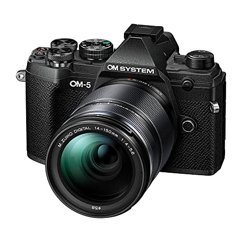 OM SYSTEM OM-5 Micro Four Thirds Systemkamera inkl. M.Zuiko Digital 14-150mm F4-5.6 II Objektiv, 20 MP Live MOS-Sensor, optimierte 5-Achsen-Bildstabilisierung, IP53, Schwarz/Schwarz von OM SYSTEM