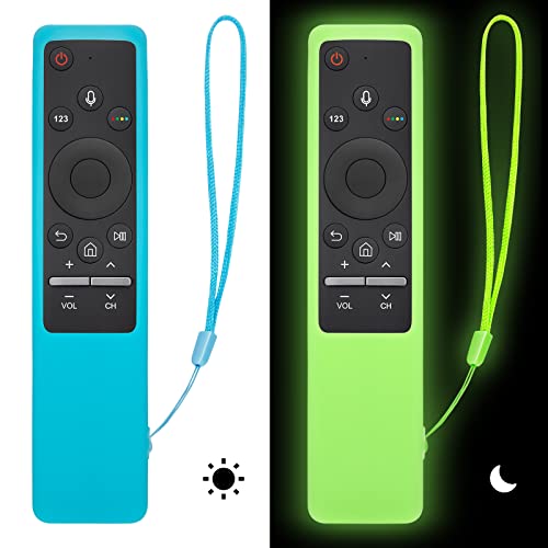 Silikon-Schutzhülle für Samsung TV-Fernbedienung, leuchtet im Dunkeln, Fernbedienung für Samsung Smart TV-Fernbedienung BN59-Serie, BN59-01266A/BN59-1312A/BN59-01260A (Luminöses Grün + Blau) von OMAIC