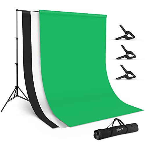 OMBAR Fotostudio Hintergrundsystem,2 * 3m zusammenklappbar Hintergrundstativ, 3 Farben 1,8 * 2,8m Hintergründe und 3 Klemmzwingen,für Fotografie, virtueller Live Room (2019 fr) von OMBAR