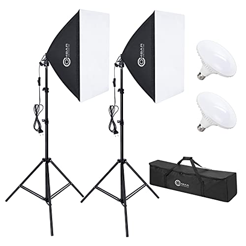 OMBAR Fotostudio Softbox mit 45W 5500K UFO-LED Glühlampe, LED Softbox Beleuchtungsset mit zwei 50*50 Softboxen, Energieeffizient Licht Kit Softbox Beleuchtungsset für Studio Porträt Produkt Fotografie von OMBAR