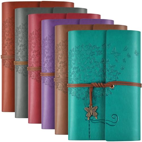 6 Pack PU Leder Notizbuch Journal, Reisetagebuch, Bulk, nachfüllbare Vintage Journals zum Schreiben, Tagebuch, Geschenke für Frauen, Männer, Mädchen, 100 g/m² liniertes Papier, je 160 Seiten & 2 von OMEYA