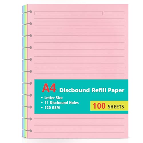 Briefgröße, 11 Scheiben, 120 g/m², Discbound Nachfüllpapier, 5 bunte Linienpapiere, Discbound Papier-Nachfüllpackung, lose Blätter, Disc-Planer-Einsätze, 100 Blatt/200 Seiten von OMEYA