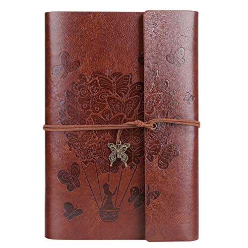 Leder Notizbuch Tagebuch, Nachfüllbares Tagebuch für Frauen Mädchen, liniert Retro Reisende Tagebuch A5 16.5 cm x 23.4cm(Braun) von OMEYA