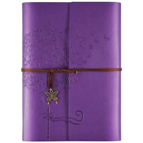 Leder Notizbuch Tagebuch, Nachfüllbares Tagebuch für Frauen Mädchen, liniert Retro Reisende Tagebuch A5 16.5 cm x 23.4cm(lila) von OMEYA