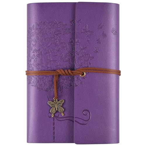 Leder Notizbuch Tagebuch, Nachfüllbares Tagebuch für Frauen Mädchen, liniert Retro Reisende Tagebuch A6 13 x 18,5 cm(lila) von OMEYA
