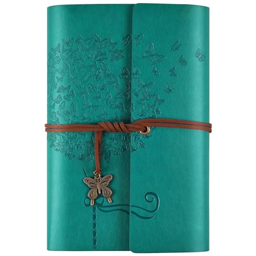 Leder Notizbuch Tagebuch, Nachfüllbares Tagebuch für Frauen Mädchen, liniert Retro Reisende Tagebuch A6 13 x 18,5 cm (Blau) von OMEYA