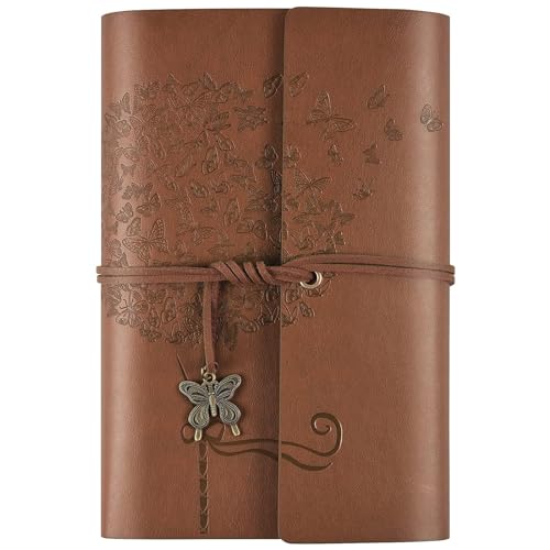 Leder Notizbuch Tagebuch, Nachfüllbares Tagebuch für Frauen Mädchen, liniert Retro Reisende Tagebuch A6 13 x 18,5 cm (Braun) von OMEYA