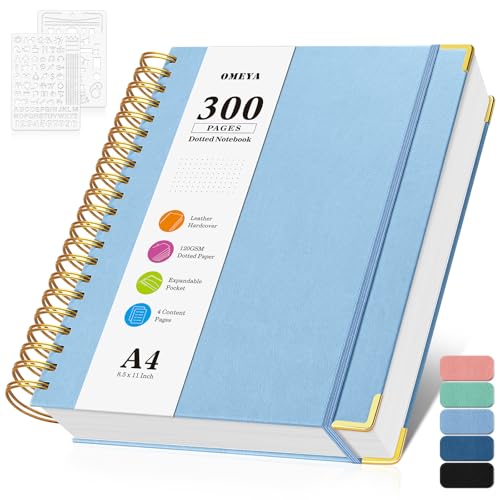 Notizblock, Notizbuch A4 Gepunktetes, Bullet Dotted Journal, Notizbücher mit 300 Seiten, 120GSM, Hardcover Leder spiralbindung Dot Journal für Frauen und Männer,Großes Notizbuch für Arbeit Büro Schule Notizblock, Notizbuch A4 Gepunktetes, Bullet Dotted Journal, Notizbücher mit 300 Seiten, 120GSM, Hardcover Leder spiralbindung Dot Journal für Frauen und Männer,Großes Notizbuch für Arbeit Büro Schule von OMEYA