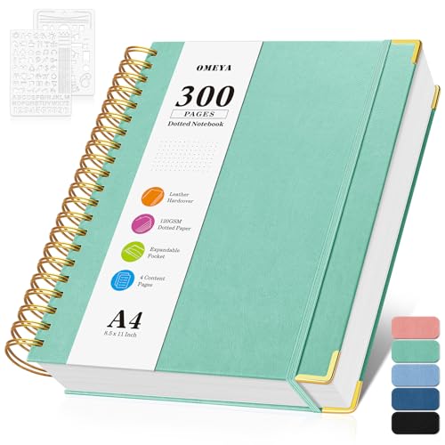 Notizblock, Notizbuch A4 Gepunktetes, Bullet Dotted Journal, Notizbücher mit 300 Seiten, 120GSM, Hardcover Leder spiralbindung Dot Journal für Frauen und Männer,Großes Notizbuch für Arbeit Büro Schule Notizblock, Notizbuch A4 Gepunktetes, Bullet Dotted Journal, Notizbücher mit 300 Seiten, 120GSM, Hardcover Leder spiralbindung Dot Journal für Frauen und Männer,Großes Notizbuch für Arbeit Büro Schule von OMEYA