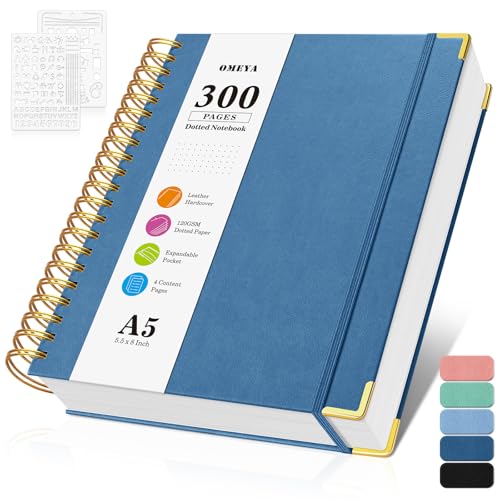 Notizblock, Notizbuch A5 Gepunktetes, Bullet Dotted Journal, Notizbücher mit 300 Seiten, 120GSM, Hardcover Leder spiralbindung Dot Journal für Frauen und Männer,Großes Notizbuch für Arbeit Büro Schule Notizblock, Notizbuch A5 Gepunktetes, Bullet Dotted Journal, Notizbücher mit 300 Seiten, 120GSM, Hardcover Leder spiralbindung Dot Journal für Frauen und Männer,Großes Notizbuch für Arbeit Büro Schule von OMEYA