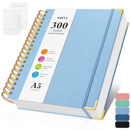 Notizblock, Notizbuch A5 Gepunktetes, Bullet Dotted Journal, Notizbücher mit 300 Seiten, 120GSM, Hardcover Leder spiralbindung Dot Journal für Frauen und Männer,Großes Notizbuch für Arbeit Büro Schule Notizblock, Notizbuch A5 Gepunktetes, Bullet Dotted Journal, Notizbücher mit 300 Seiten, 120GSM, Hardcover Leder spiralbindung Dot Journal für Frauen und Männer,Großes Notizbuch für Arbeit Büro Schule von OMEYA