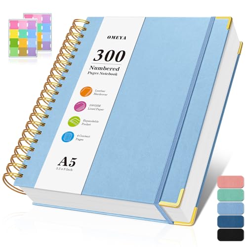 Notizblock, Notizbuch A5 Liniert, Notizbücher mit 300 Nummerierten Seiten, 100GSM Dickes Notizheft, Hardcover Leder spiralbindung Journal für Frauen und Männer, Großes Notizbuch für Arbeit Büro Schule Notizblock, Notizbuch A5 Liniert, Notizbücher mit 300 Nummerierten Seiten, 100GSM Dickes Notizheft, Hardcover Leder spiralbindung Journal für Frauen und Männer, Großes Notizbuch für Arbeit Büro Schule von OMEYA