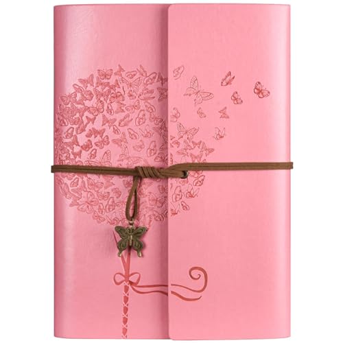 OMEYA Leder Notizbuch Tagebuch, Nachfüllbares Tagebuch für Frauen Mädchen, liniert Retro Reisende Tagebuch A5 16.5 cm x 23.4cm (rosa) von OMEYA