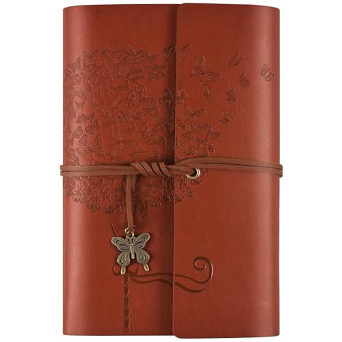 OMEYA Leder Notizbuch Tagebuch, Nachfüllbares Tagebuch für Frauen Mädchen, liniert Retro Reisende Tagebuch A6 13 x 18,5 cm(Rotbraun) von OMEYA