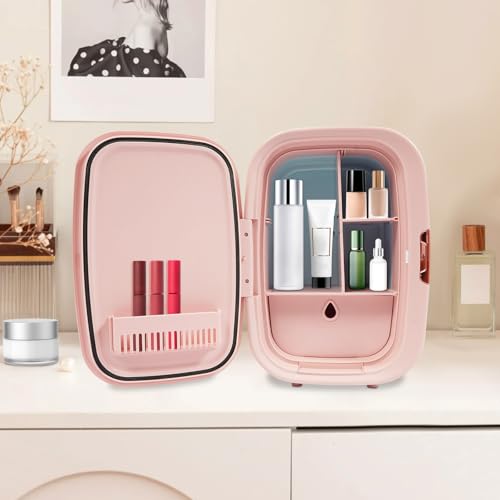 OMGGYER 12L Kosmetik Skincare Kühlschrank Leise Auto Mini Kühlschrank Getränke Minikühlschrank mit Kühl-/Heizfunktion für Autos Büro Schlafzimmer Schlafsäle, 29 * 25 * 44cm (Rosa) von OMGGYER