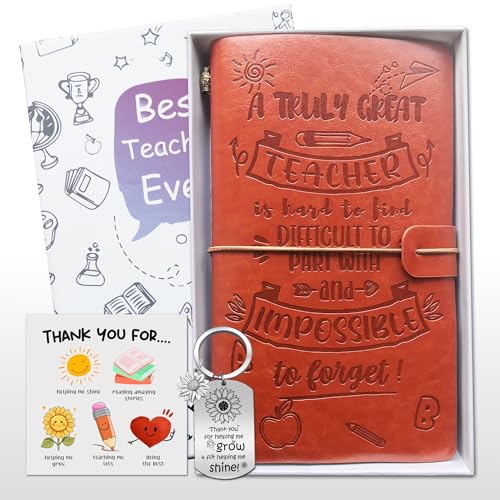 OMNIQI Teacher Gifts, Thank You Teacher Gifts, Appreciation Gifts for Teacher End Of the Year, Personalised Nursery Teacher Gifts, Best Teacher Ever Gifts Set with Journal Thank You Cards Keychain von OMNIQI