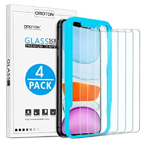 OMOTON [4 Stück] Schutzfolie kompatible mit iPhone 11/iPhone XR/iPhone 12/iPhone 12 Pro, mit Positionierhilfe, 9H Härte,Anti-Kratzer, Anti-Öl,Anti-Bläschen,Hülle Freundllich von OMOTON