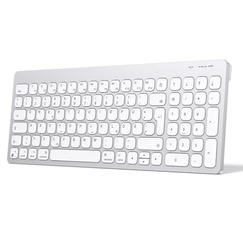 OMOTON Bluetooth Kabellos Tastatur für Mac OS(MacBook Air/Pro/iMac/Pro), Leise-Tastatur Ultraslim, KB155 Tastatur Mac, QWERTZ Deutsche Wireless Keyboard, Silber von OMOTON