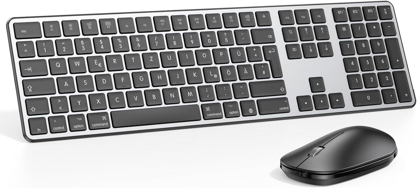 OMOTON Bluetooth Kabellose für Apple MacBook Pro/Air Tastatur- und Maus-Set, AAA Batteriebetrieben, Volle Größe, Mehrere Geräte, QWERTZ von OMOTON