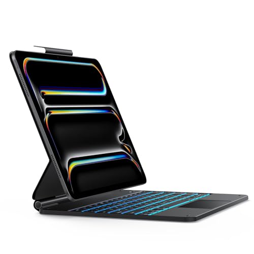 OMOTON Bluetooth Magnetic Tastatur Hülle für iPad Pro 13 Zoll (M4, 2024), Magic Keyboard ipad pro 13 mit Beleuchtung und Trackpad, iPad Pro 2024 Tastatur, QWERTZ DE Layout, Schwarz von OMOTON