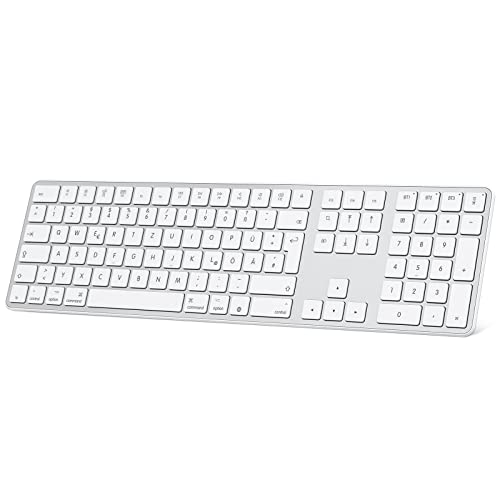 OMOTON Bluetooth Tastatur für Mac(MacBook/MacBook Air/MacBook Pro/iMac/iMac Pro/Mac Pro), wiederaufladbare kabellose , für Mac OS mit 3 Bluetooth Kanälen, QWERTZ DE-Layout, Silber von OMOTON