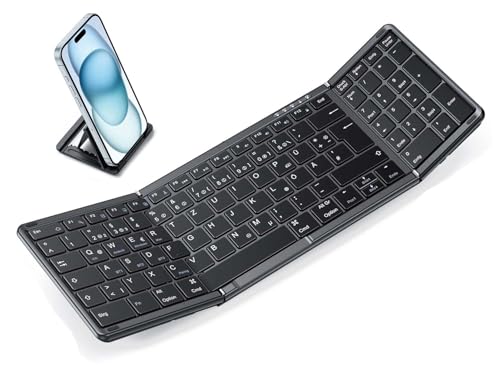 OMOTON Bluetooth-Faltbare-Tastatur, Kabellose Mini Keyboard mit 3 Kanäle für Windows/iOS/Android/Mac, Wiederaufladbare Klapptastatur in Voller Größe mit Ziffernblock, Schwarz von OMOTON