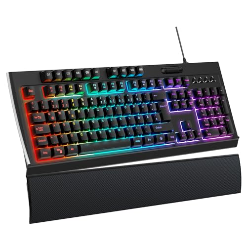 OMOTON Halbmechanische Gaming-Tastatur, Programmierbare Tastatur Gamer Magnetische Handballenauflage, QWERTZ-Membran Tastatur RGB Hintergrundbeleuchtung 26 Tasten Anti-Ghosting, Windows,PS4,Schwarz von OMOTON