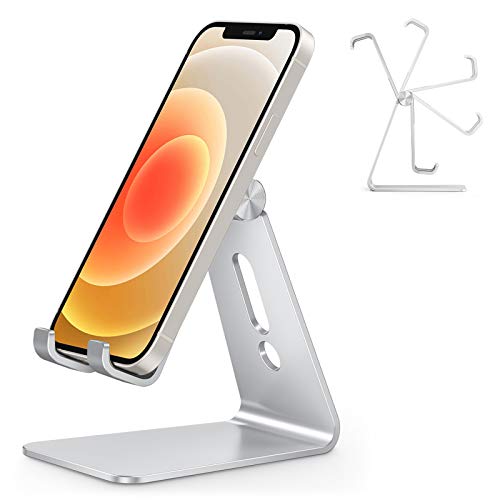 OMOTON Handy Ständer Verstellbar, Phone Stand kompatibel mit iPhone 14 Pro/14/13/12 Pro Max/11 Pro/XR/SE, Multi-Winkel Handyhalterung für Huawei, Samsung, Xiaomi, OnePlus andere Smartphone, Silber von OMOTON