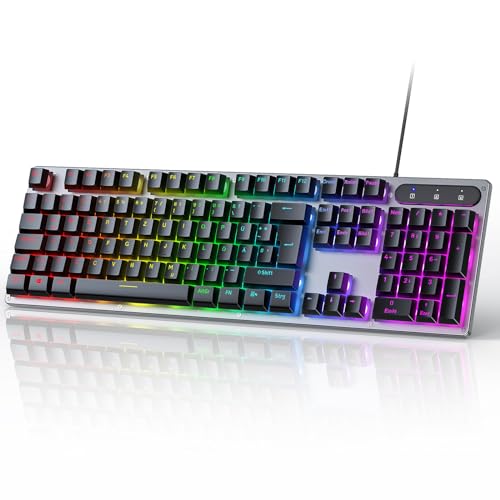 OMOTON Kabelgebundene Gaming Tastatur, Vollformatige Tastatur mit Multimedia-Tasten für Windows, 26 Schlüssel ohne Konflikte, Deutsches QWERTZ Layout von OMOTON