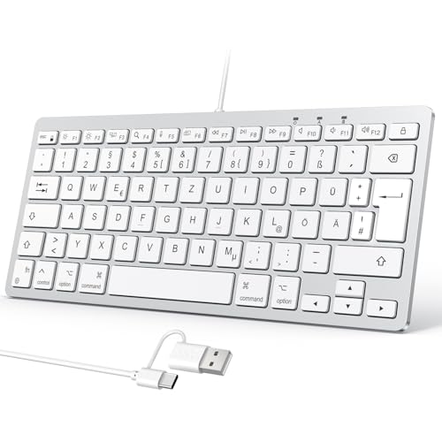 OMOTON Kabelgebundene-Mac-Tastatur, Tastatur Kabel mit Dualem Anschluss (Type C/USB), Flüsterleise Tasten & Stabiler Verbindung, Deutsches Layout (QWERTZ) kompatibel mit MacBook, iMac, Mac mini von OMOTON