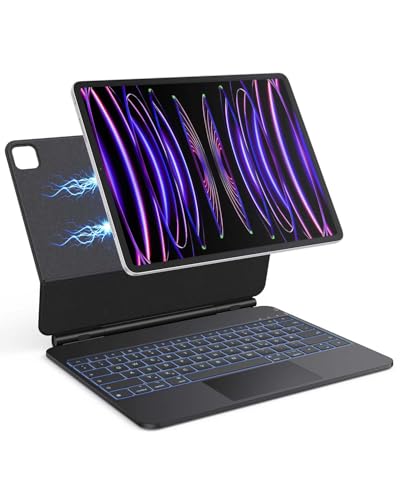 OMOTON Magic Keyboard für iPad Air 13" 2024 (M2), Tastatur Hülle für Pad air 13 mit Trackpad und Beleuchtung, iPad Pro 12.9 Zoll 6/5/4/3 Gen Tastatur mit Freischwebendes Ständer Design,QWERTZ von OMOTON