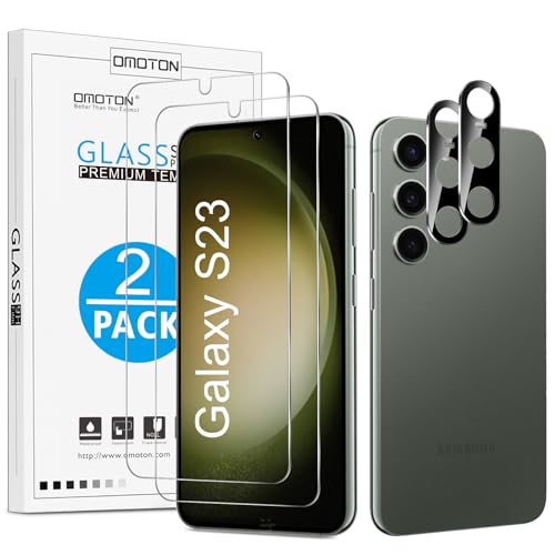 OMOTON Panzer Schutz Glas, kompatibel mit Samsung Galaxy S23 Kamera Schutzfolie, Fingerabdrucksensor unterstützt, 2+2 Stück, Anti- Kratzer, Anti-Bläschen, 9H härte Folie von OMOTON