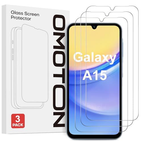 OMOTON Panzer Schutz Glas für Samsung Galaxy A15 5G/Galaxy A15 4G, 3 Stück Schutzfolie kompatibel mit Samsung A15 5G/4G, Anti- Kratzer, Bläschenfrei, 9H Härte, HD-Klar von OMOTON